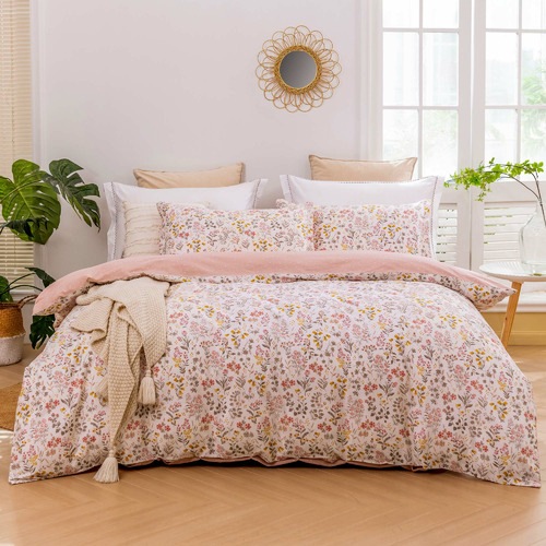 Dreamaker Cottage Flowers Reversible Cotton Quilt Cover Set Temple Webster